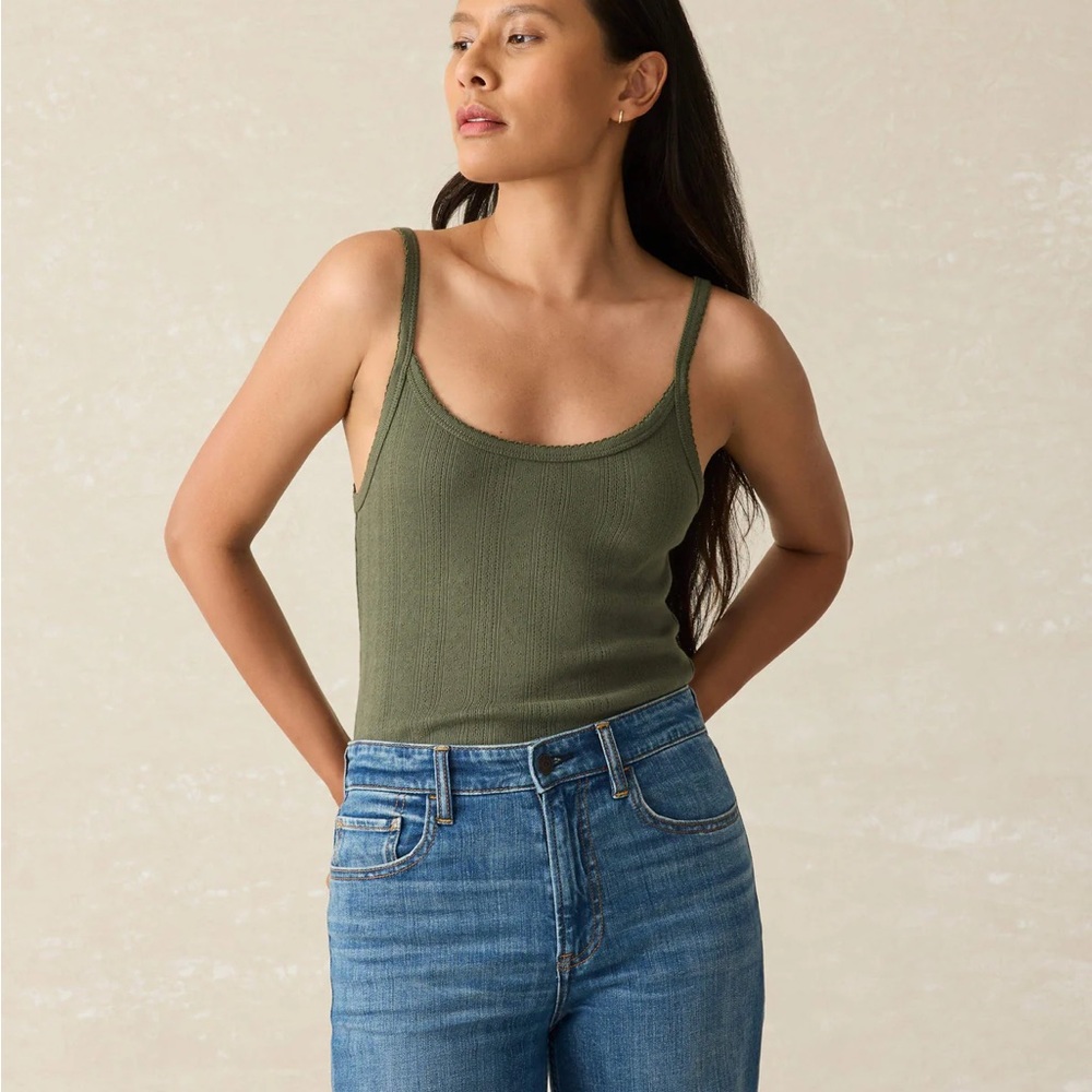 FAHERTY | Pacific Pointelle Tank | Beetle | Green Women's Camisole